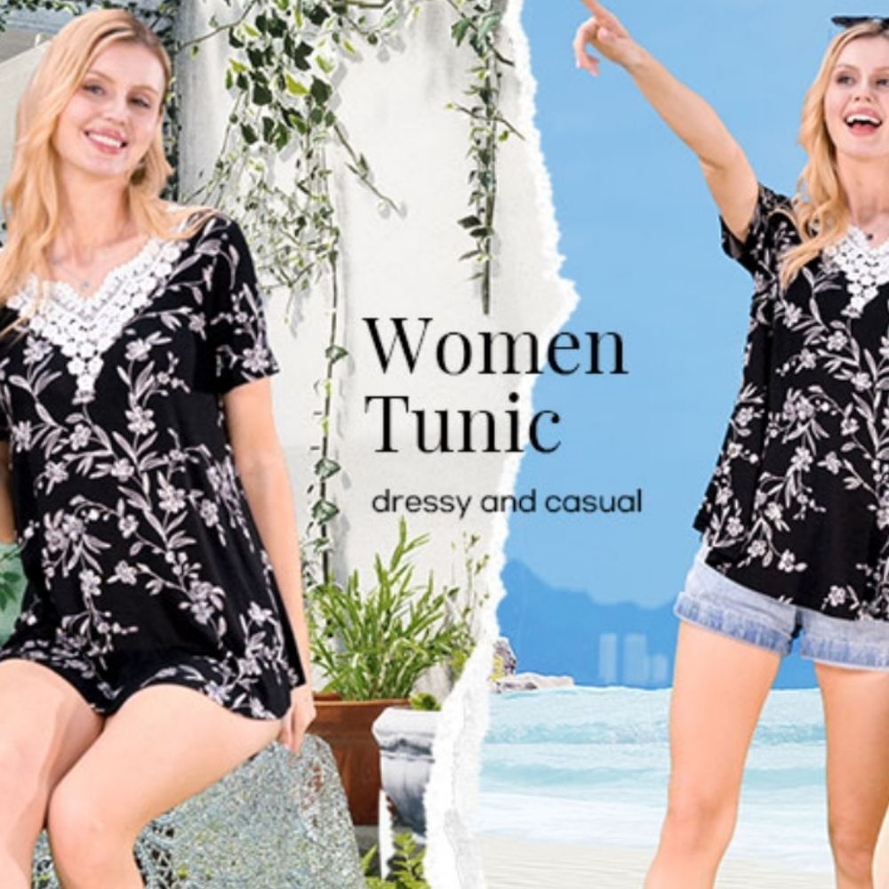 NWT Chic Black and White Floral Loose Tunic